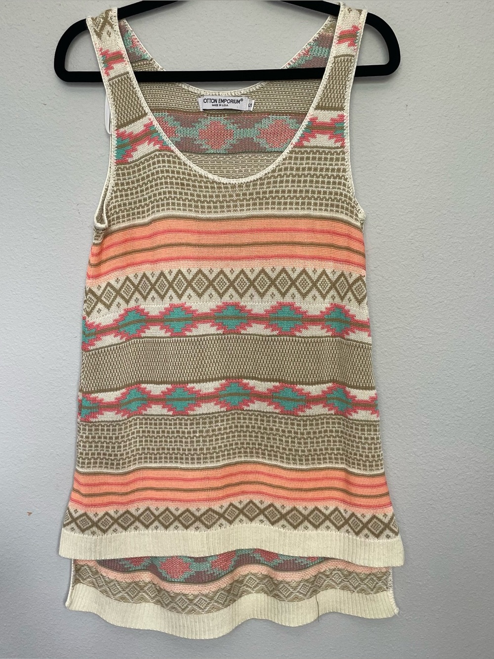 Vintage Southwestern Knit Tunic Tank Cotton Emporium Made in USA Small